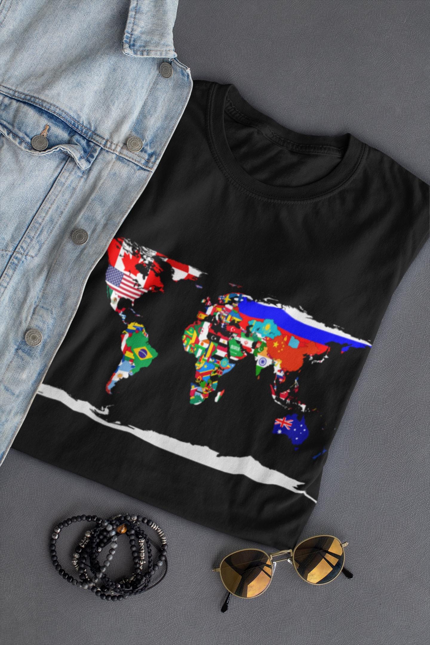 World Map with Flags T-Shirt - All Countries Flag Geography Art