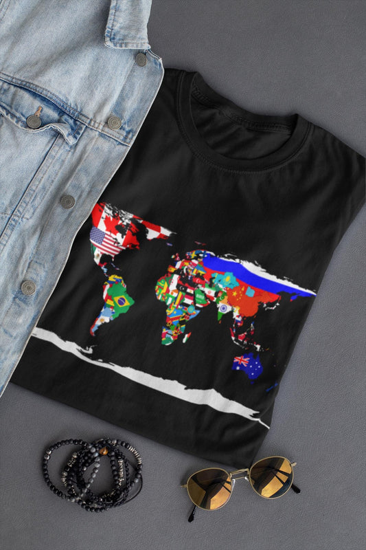 World Map with Flags T-Shirt - All Countries Flag Geography Art