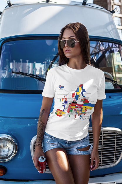 Europe Map with Flags T-Shirt - Detailed European Geography & Travel Art