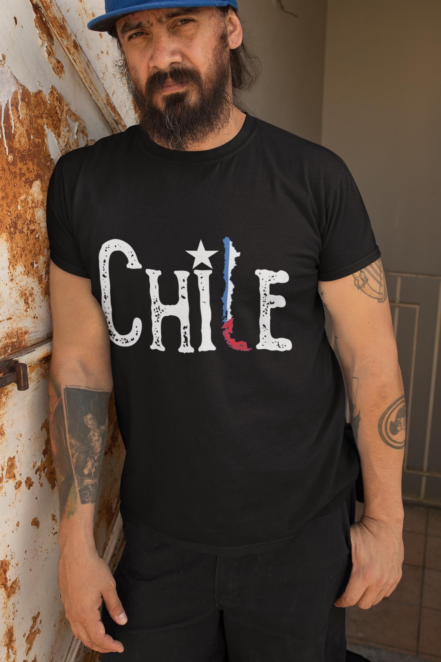 Chile Map & Star Typography T-Shirt - Chilean Flag Art