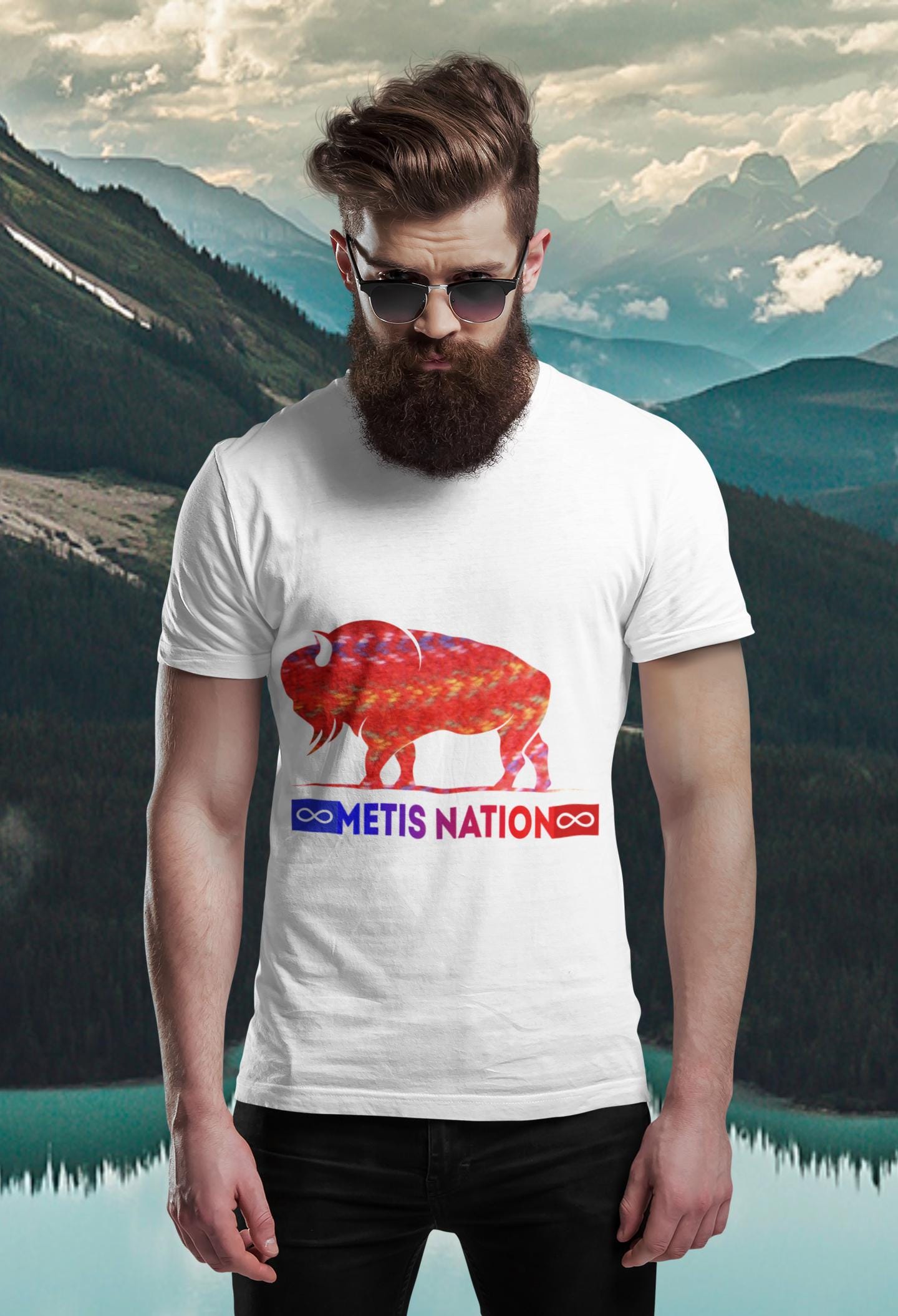 Métis Bison & Infinity Symbol Apparel with Traditional Métis Sash Pattern