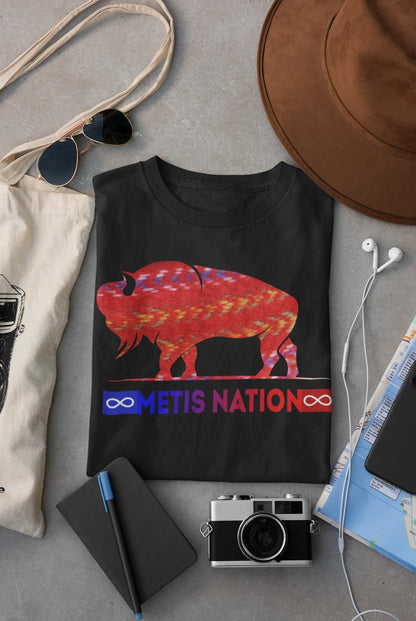 Métis Bison & Infinity Symbol Apparel with Traditional Métis Sash Pattern