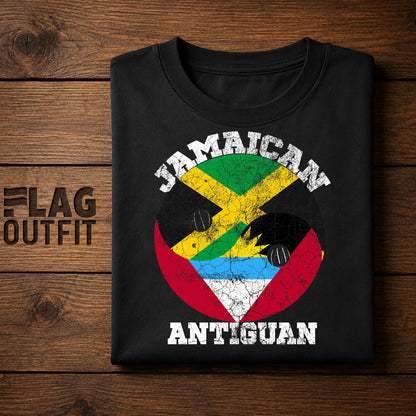 Jamaican Antigua Friendship Shirt, Jamaica Antigua Flag Face, Jamaican Antiguan Pride Gift, Caribbean Unity Design