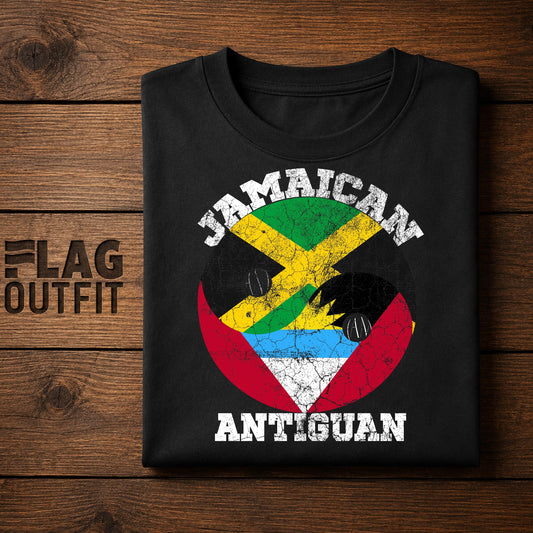 Jamaican Antigua Friendship Shirt, Jamaica Antigua Flag Face, Jamaican Antiguan Pride Gift, Caribbean Unity Design