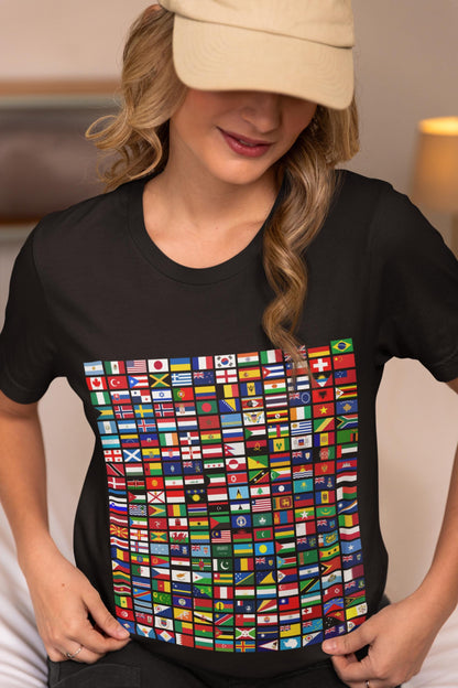 World Flags Grid T-Shirt | International Country Flags Shirt | Geography Lover Gift | Travel Enthusiast Tee