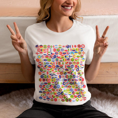 Hexagon World Flags T-Shirt | Global Flag Mosaic Shirt | Country Flags Design | Geography Lover Gift | Travel Tee