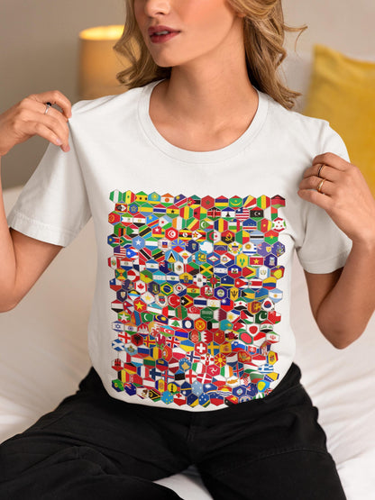 World Flags Hexagon T-Shirt | Global Country Flags Shirt | Geography Lover Gift | Travel Enthusiast Tee