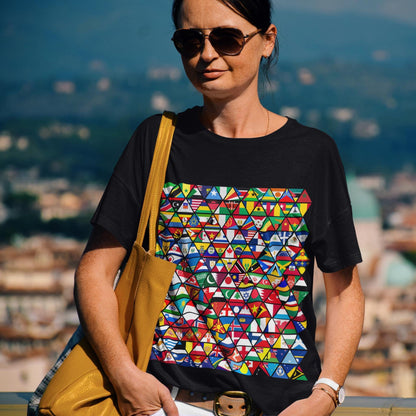 World Flags Triangle Mosaic T-Shirt | Country Flags Geometric Design | Geography Lover Gift | Travel Enthusiast Shirt