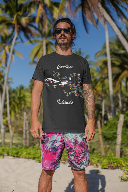 Caribbean Islands Map T-Shirt | Caribbean Flags Map | West Indies Geography Shirt | Caribbean Heritage Gift