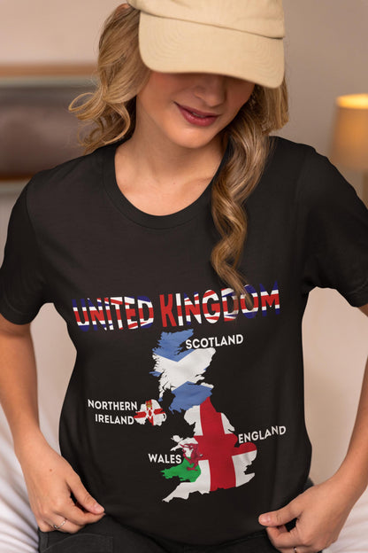 United Kingdom Map Flags Shirt, UK Countries Map T-Shirt, England Scotland Wales Northern Ireland Gift, British Pride