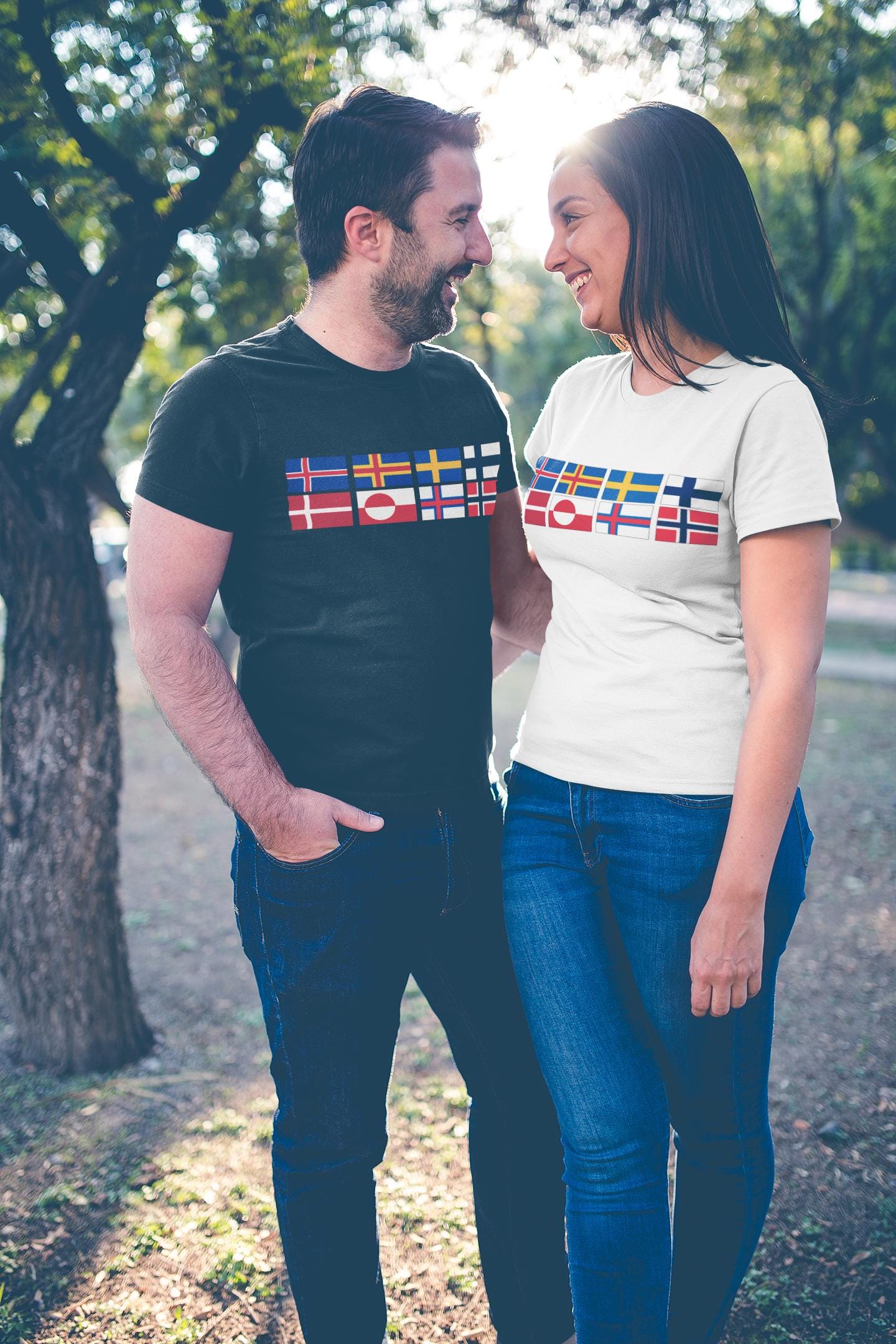Complete 8 Nordic Flags Grid T-Shirt - Iceland, Åland, Sweden, Finland, Denmark, Greenland, Faroe Islands & Norway