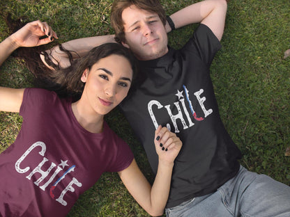 Chile Map & Star Typography T-Shirt - Chilean Flag Art