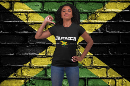 Jamaica Map & Flag T-Shirt with GPS Coordinates (18.1096 N, 77.2975 W) - Caribbean Sea Art