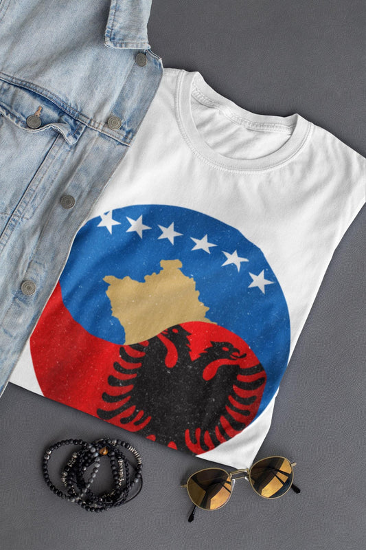 Kosovo and Albania Dual Heritage Apparel - Map & Eagle Flag Mashup Art