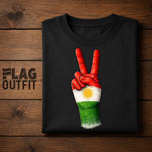 Kurdistan Flag Peace Hand Sign Shirt | Kurdish Victory V Sign Patriotic Heritage Design