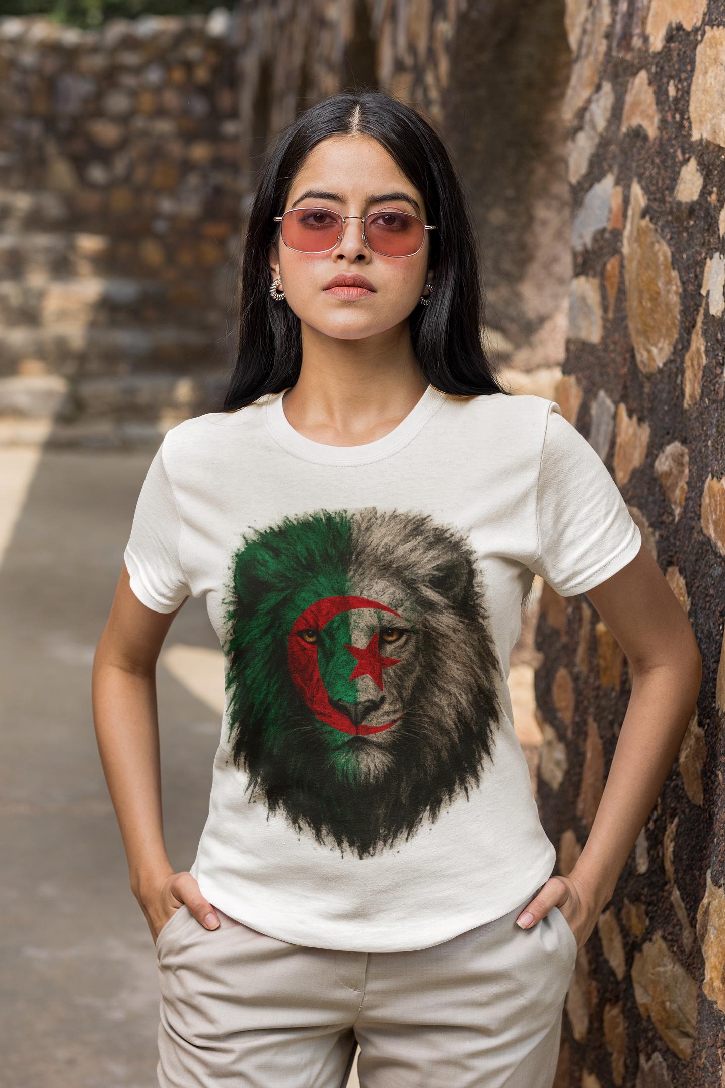 Algeria Flag Lion Head Shirt, Algerian Pride Patriotic Lion Face Design