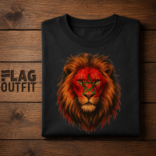 Morocco Lion Face Shirt, Moroccan Flag Lion T-Shirt, Morocco Pride Gift, Moroccan Heritage Lion Design