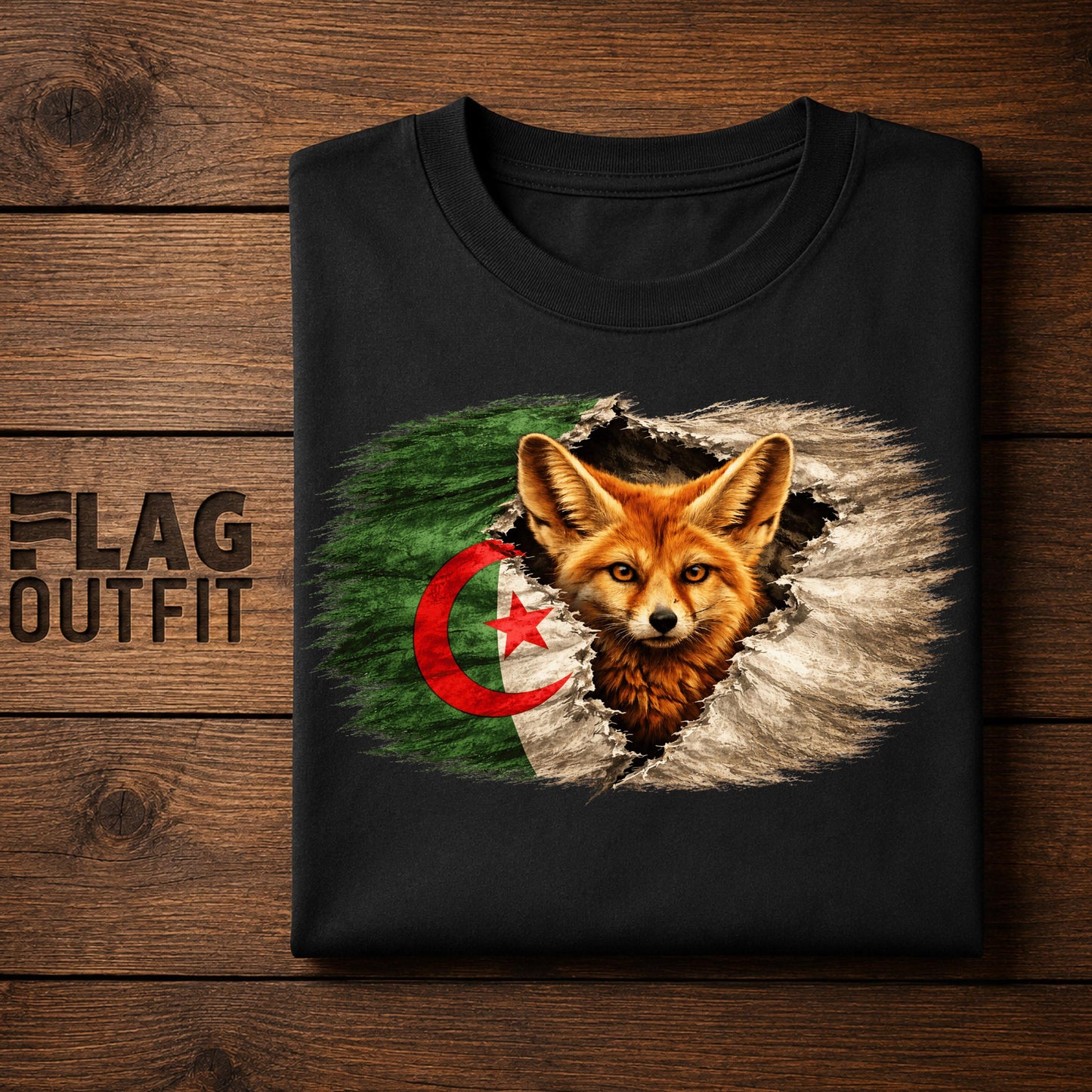 Algeria Fennec Fox Flag Shirt | Algerian Desert Fox Patriotic Wildlife Heritage Design
