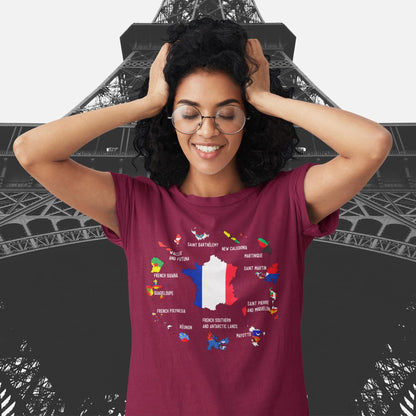 Overseas France Map Shirt, French Overseas Territories Map, French Guiana Guadeloupe Réunion Mayotte New Caledonia Gift