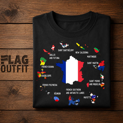Overseas France Map Shirt, French Overseas Territories Map, French Guiana Guadeloupe Réunion Mayotte New Caledonia Gift
