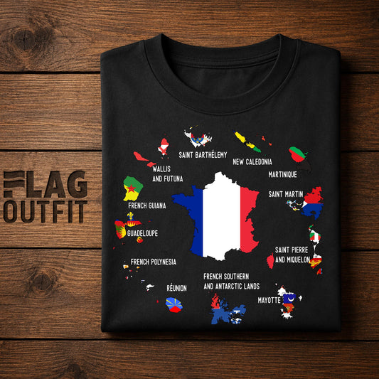 Overseas France Map Shirt, French Overseas Territories Map, French Guiana Guadeloupe Réunion Mayotte New Caledonia Gift