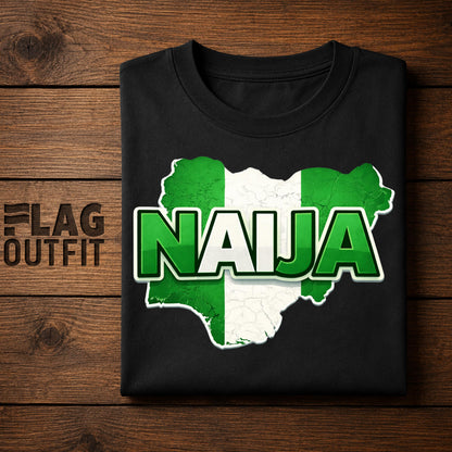 Naija Nigeria Flag Map Shirt, Nigerian Pride Graphic Tee, Green White Country Map Design, Patriotic Nigeria Gift