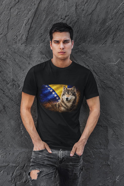 Bosnia and Herzegovina Vintage Flag Grey Wolf Shirt | Bosnian Pride Graphic Tee | Heritage Gift