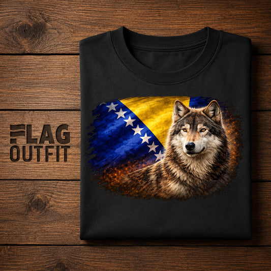 Bosnia and Herzegovina Vintage Flag Grey Wolf Shirt | Bosnian Pride Graphic Tee | Heritage Gift