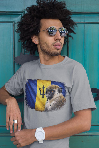 Barbados Vintage Flag Green Monkey Shirt | Barbadian Patriotic Heritage Graphic Tee