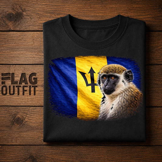 Barbados Vintage Flag Green Monkey Shirt | Barbadian Patriotic Heritage Graphic Tee