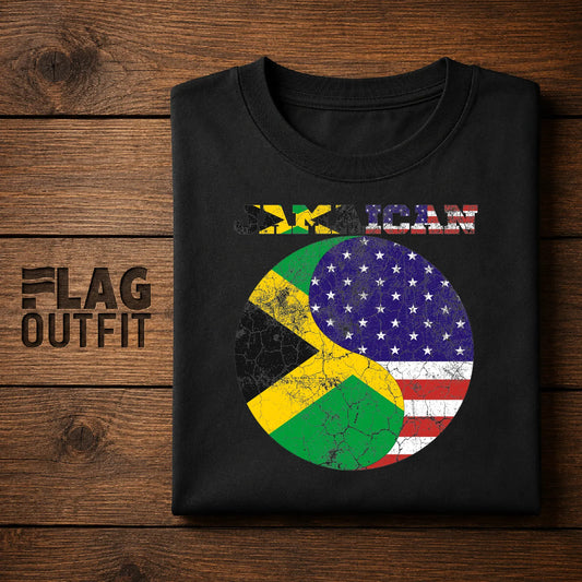 JAMAICAN Dual Heritage T-Shirt - Jamaica & USA Flag Text Art