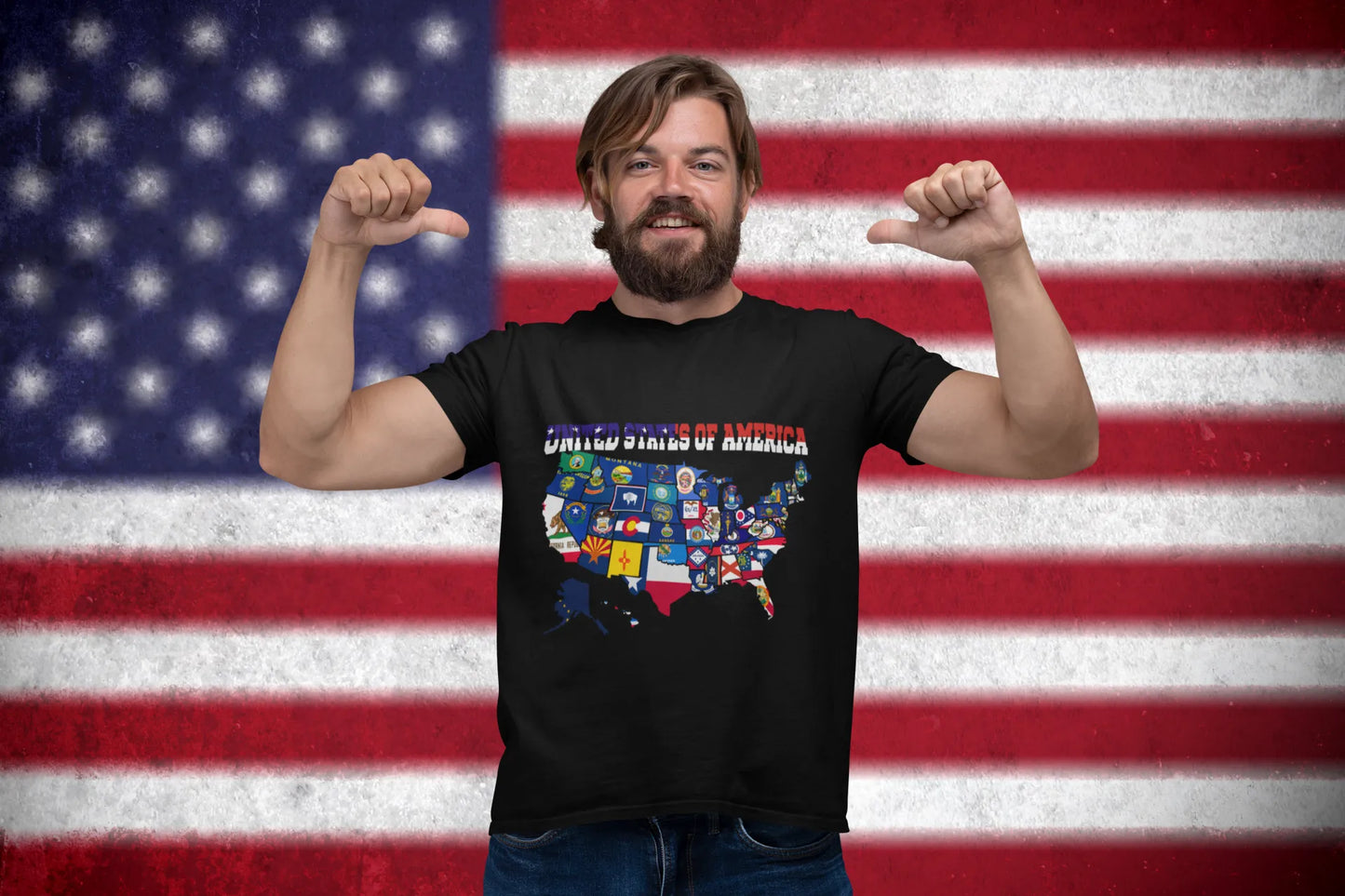 All 50 States USA Flag Map T-Shirt 🇺🇸 | Patriotic American Pride Tee
