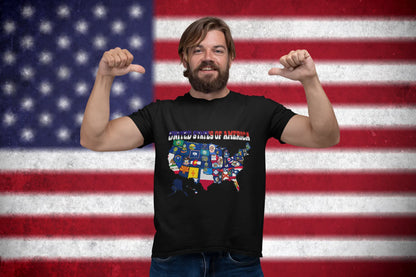 All 50 States USA Flag Map T-Shirt 🇺🇸 | Patriotic American Pride Tee