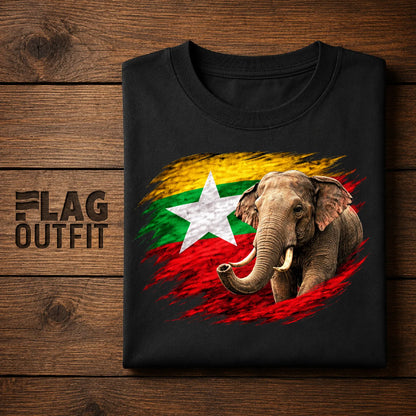 Myanmar Elephant T-Shirt, Myanmar Flag Shirt, Burmese Pride Tee, Myanmar Heritage Gift, Travel Souvenir