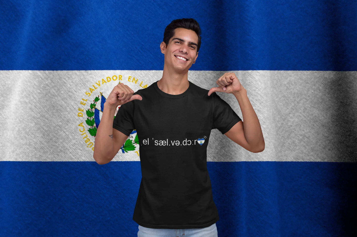 Phonetic 'El Salvador' Art T-Shirt with Salvadoran Flag Heart