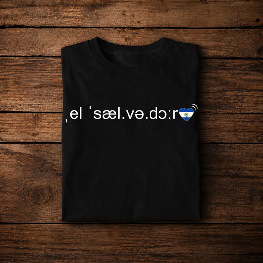 Phonetic 'El Salvador' Art T-Shirt with Salvadoran Flag Heart
