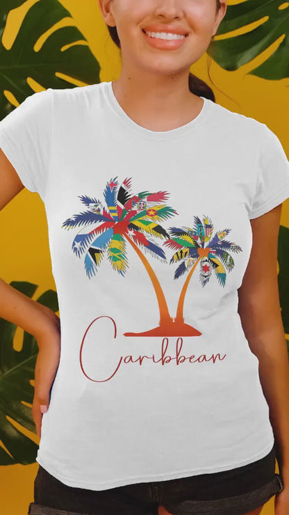 Caribbean Flags Palm Tree T-Shirt | Caribbean Islands Pride Shirt | Tropical Flag Art | Caribbean Heritage Gift