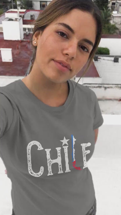 Chile Map & Star Typography T-Shirt - Chilean Flag Art
