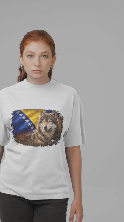Bosnia and Herzegovina Vintage Flag Grey Wolf Shirt | Bosnian Pride Graphic Tee | Heritage Gift
