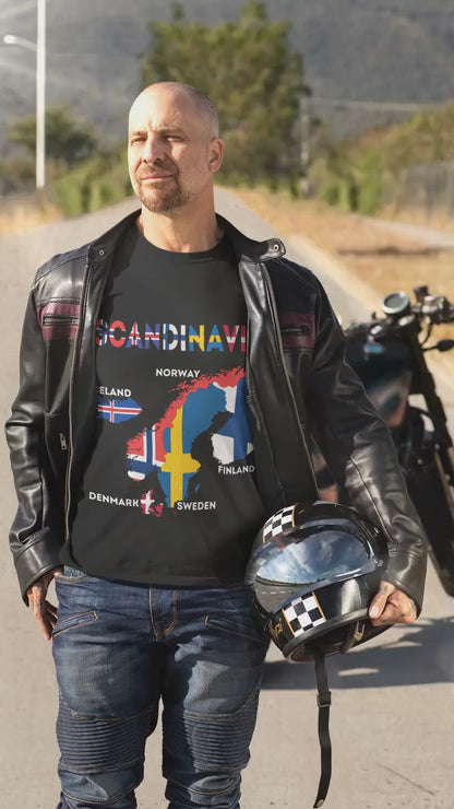 Scandinavia Map and Flags Art T-Shirt - Norway, Sweden, Finland, Denmark and Iceland