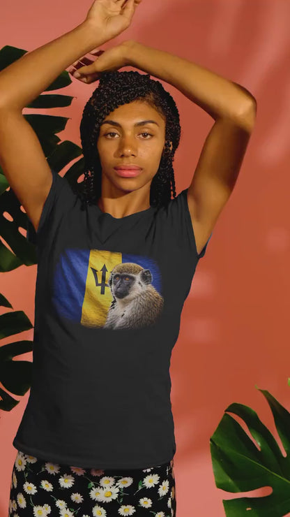 Barbados Vintage Flag Green Monkey Shirt | Barbadian Patriotic Heritage Graphic Tee
