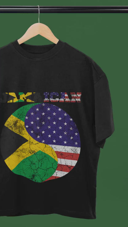 JAMAICAN Dual Heritage T-Shirt - Jamaica & USA Flag Text Art