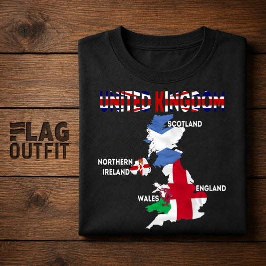 United Kingdom Map Flags Shirt, UK Countries Map T-Shirt, England Scotland Wales Northern Ireland Gift, British Pride