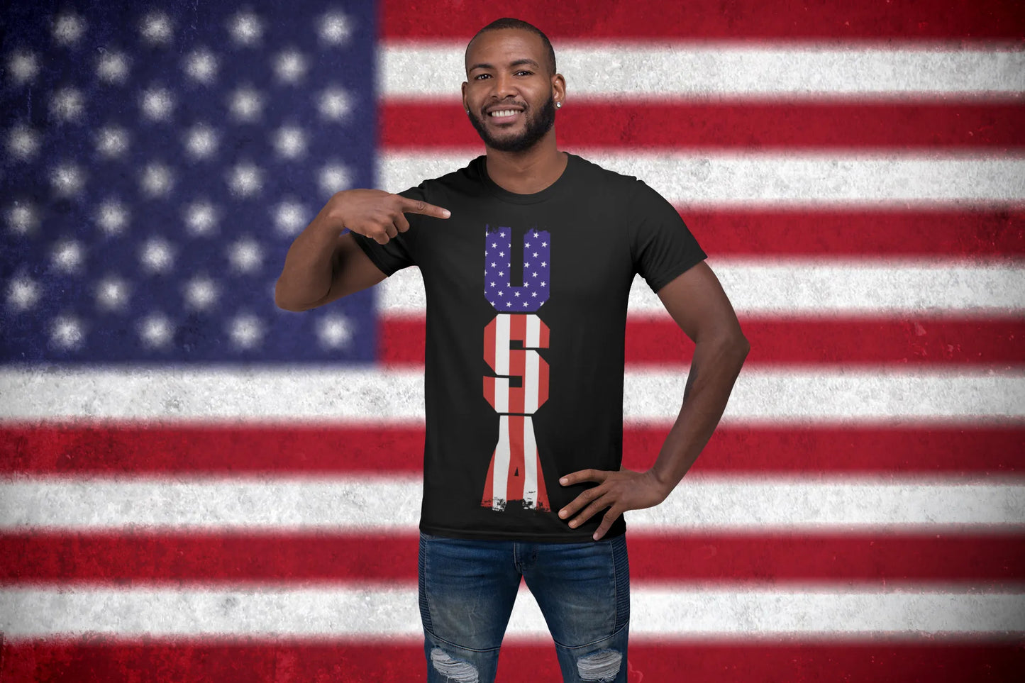 USA Vertical Design T-Shirt 🇺🇸 | Unique American Flag Letters Tee